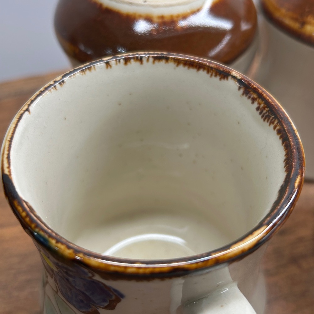 Vintage Retro Stoneware Glazed Mugs With Floral Motif Set Of 4 Made In Korea - Picture 16 of 16